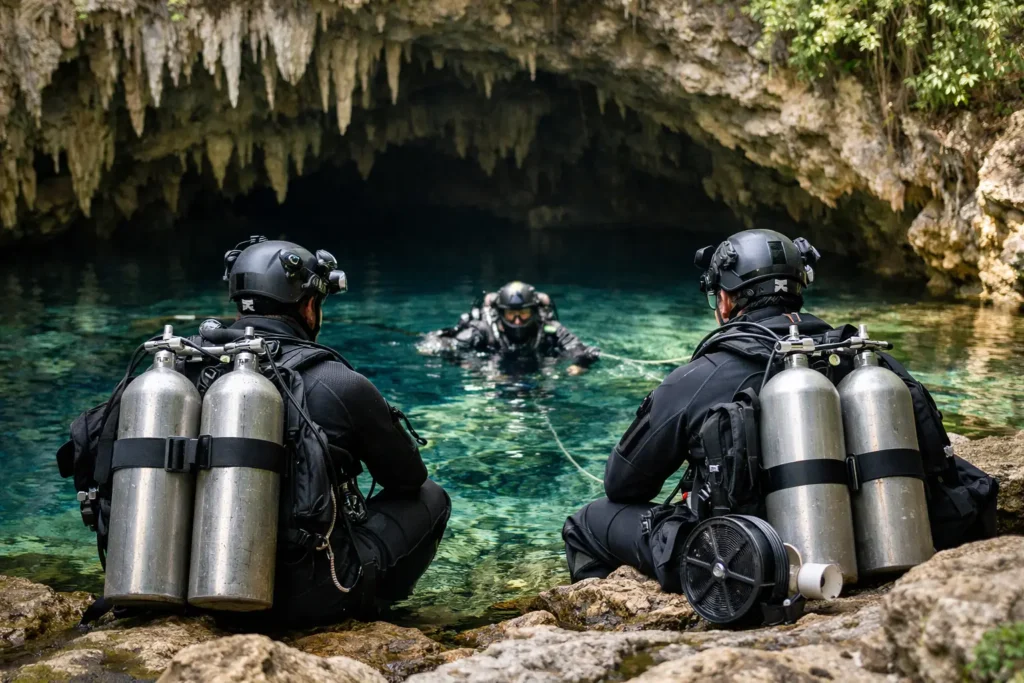 Salida guiada para full cave en Riviera Maya