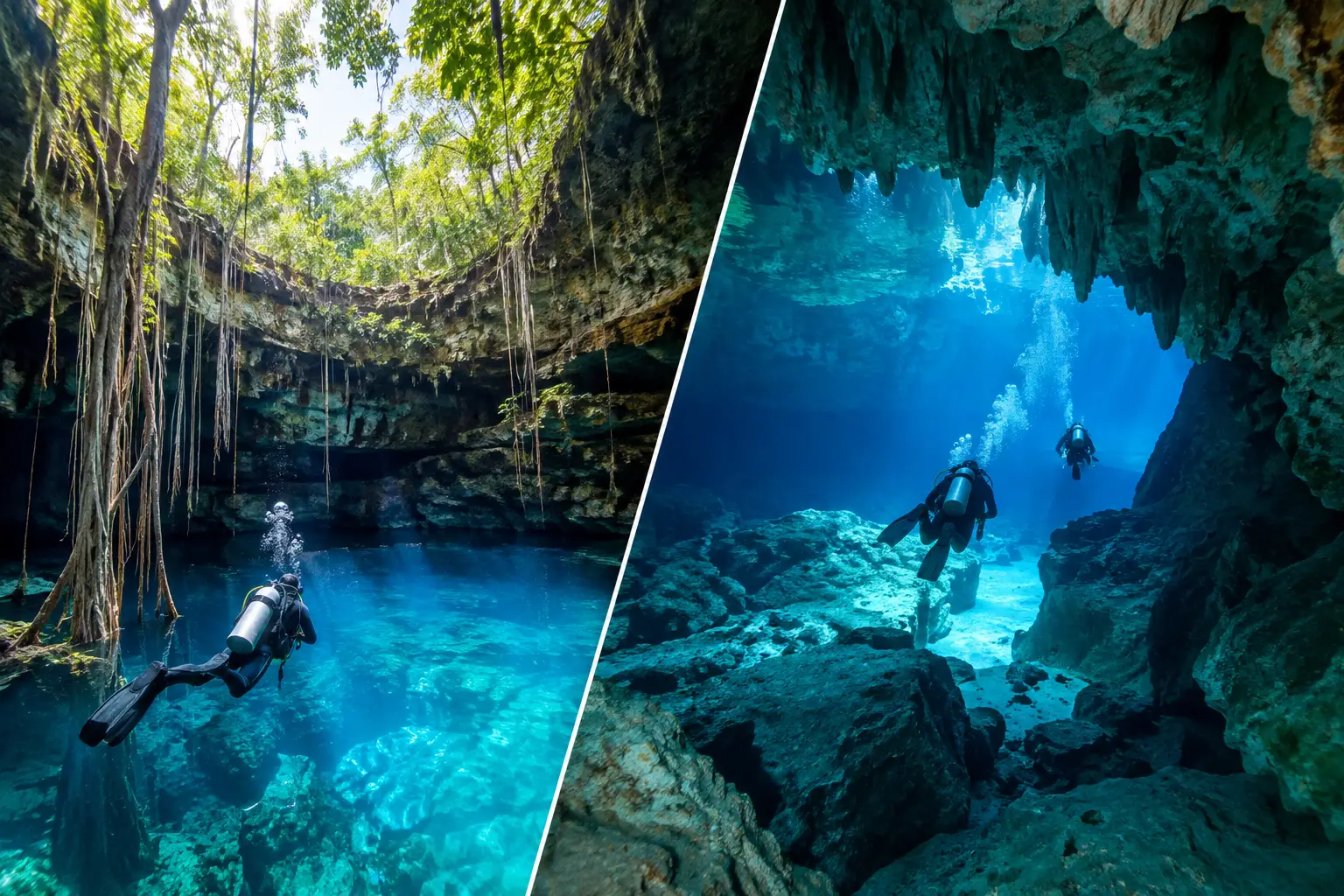 Nohoch Cenote vs. Dos Ojos: ¿cuál bucear en Tulum?